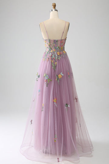 Malva A-Line Spaghetti Straps Tulle Abito Lungo Prom Con Ricamo